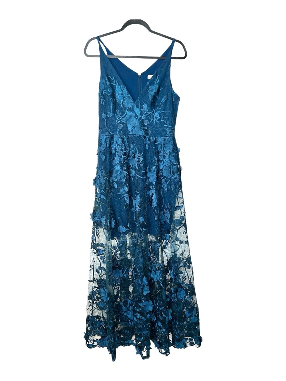 Dress the Population Sidney Gown Peacock Blue 3D Floral Appliqué Maxi Dress M - Picture 5 of 15